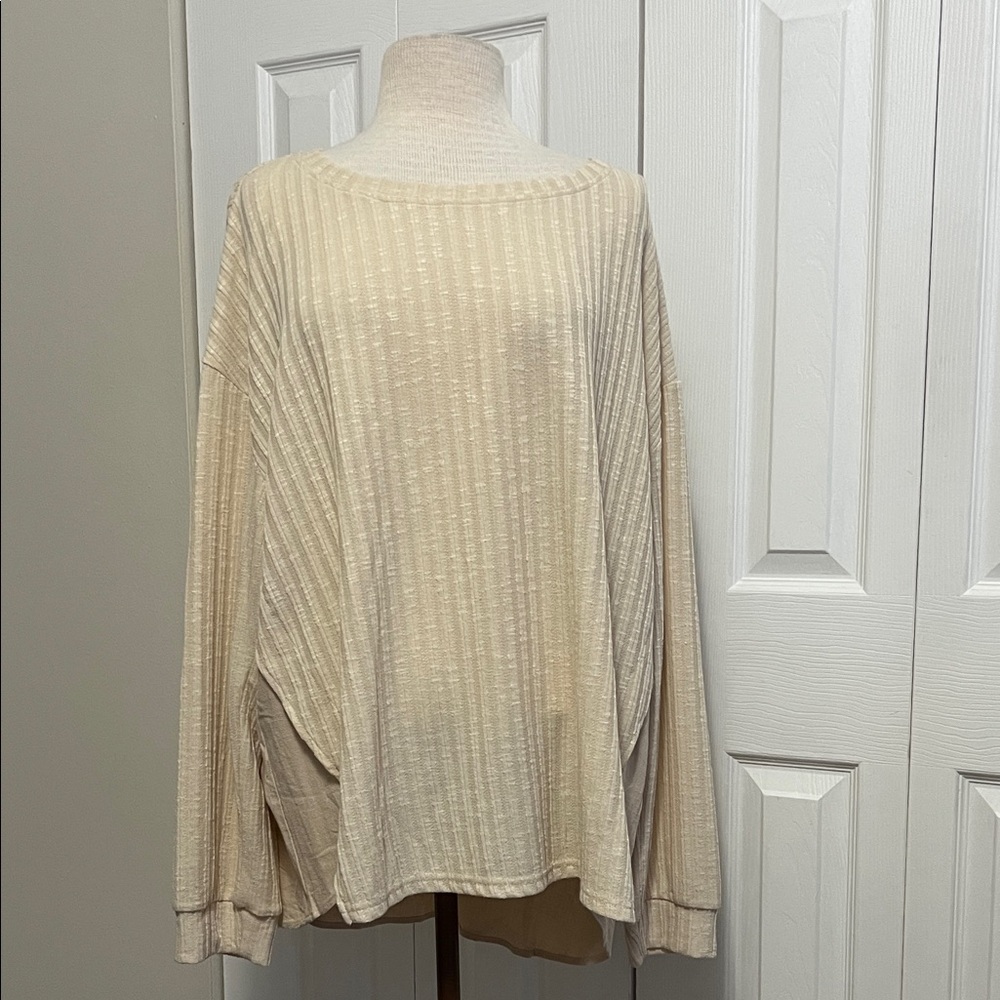 Umgee Ribbed Knit Beige Long Sleeve Top Size 2XL